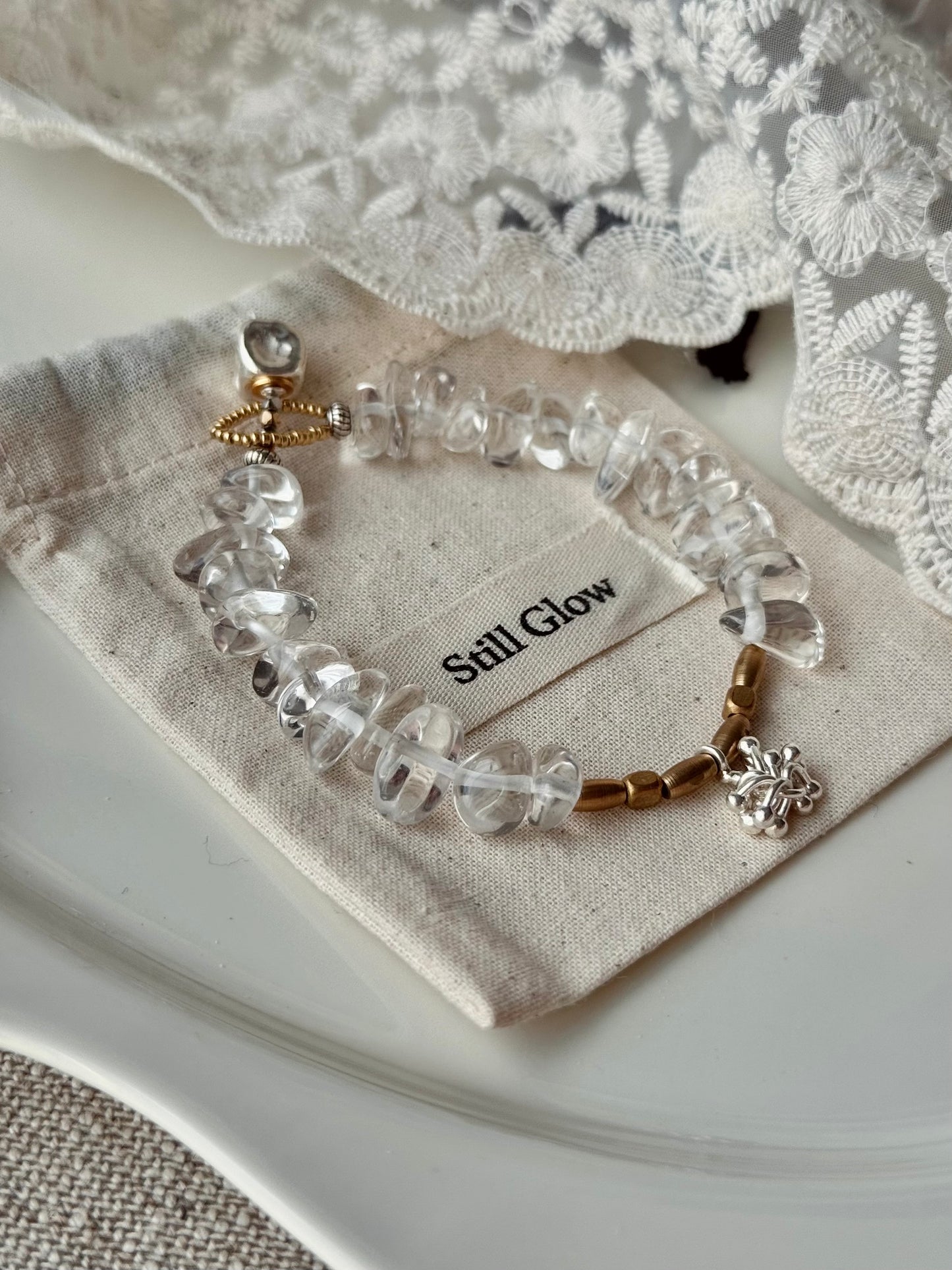 Sky Mirrorli｜Clear Quartz × Brass × Sterling Silver Bracelet