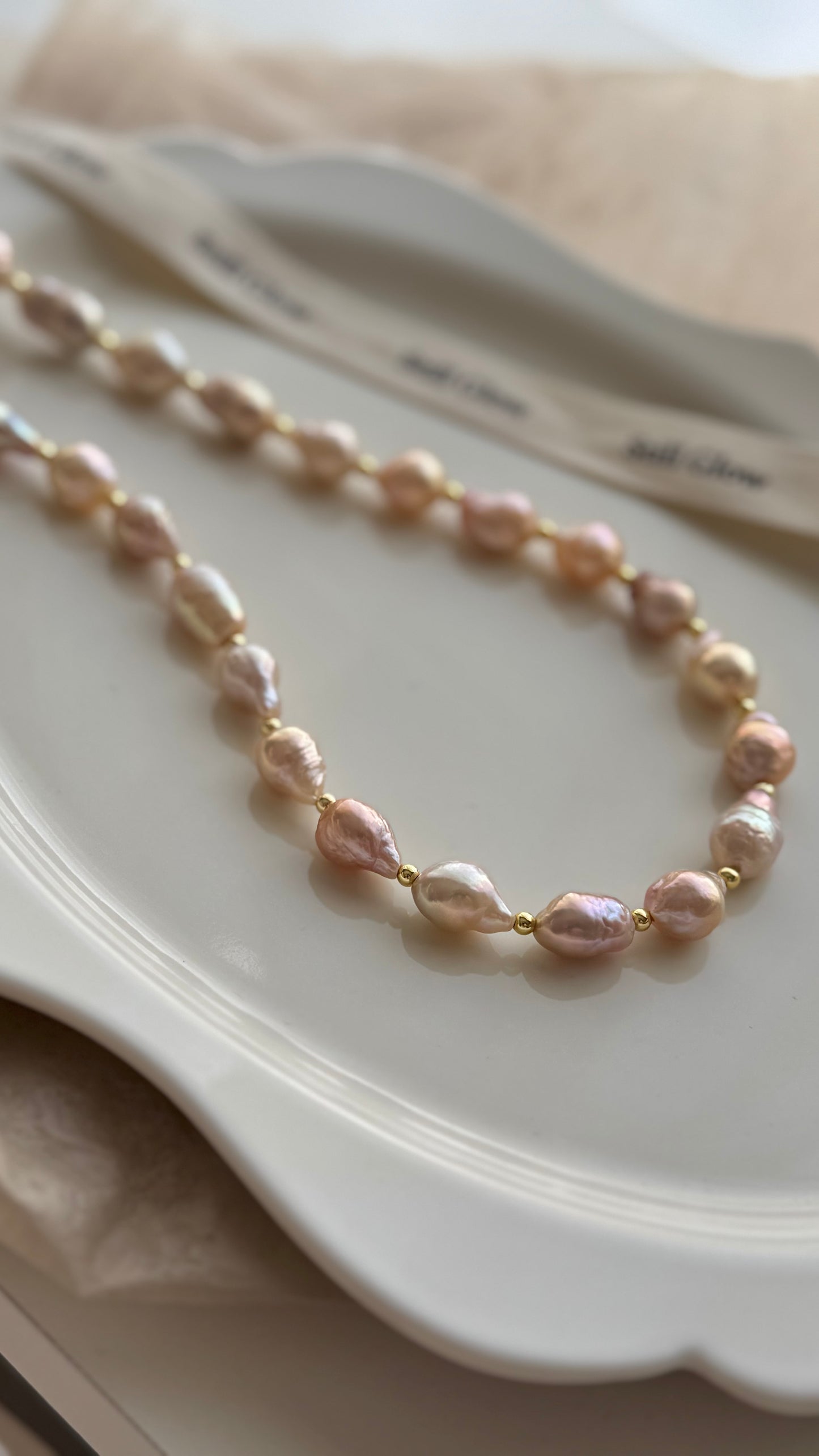 Sunset Glow | Golden-Pink Baroque Pearl Necklace, Handmade Freshwater Pearls with Gold Accents