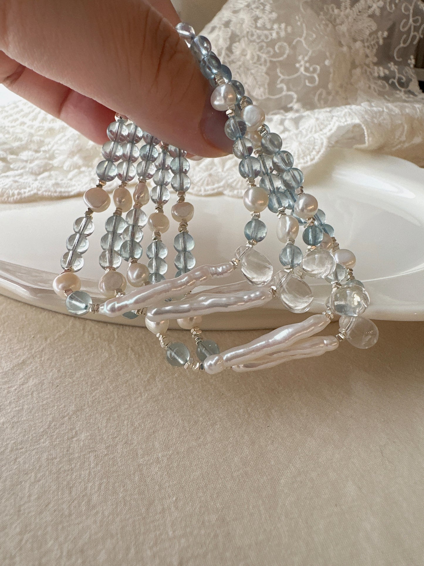 Mermaid’s Tear｜Aquamarine × Pearl × 925 Silver Bracelet