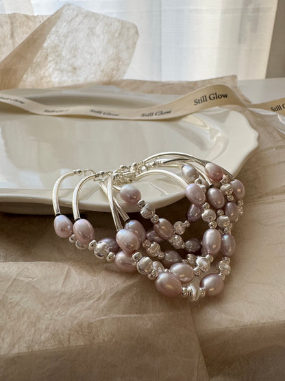 Lunai｜Lavender Freshwater Pearl & 925 Silver Bracelet