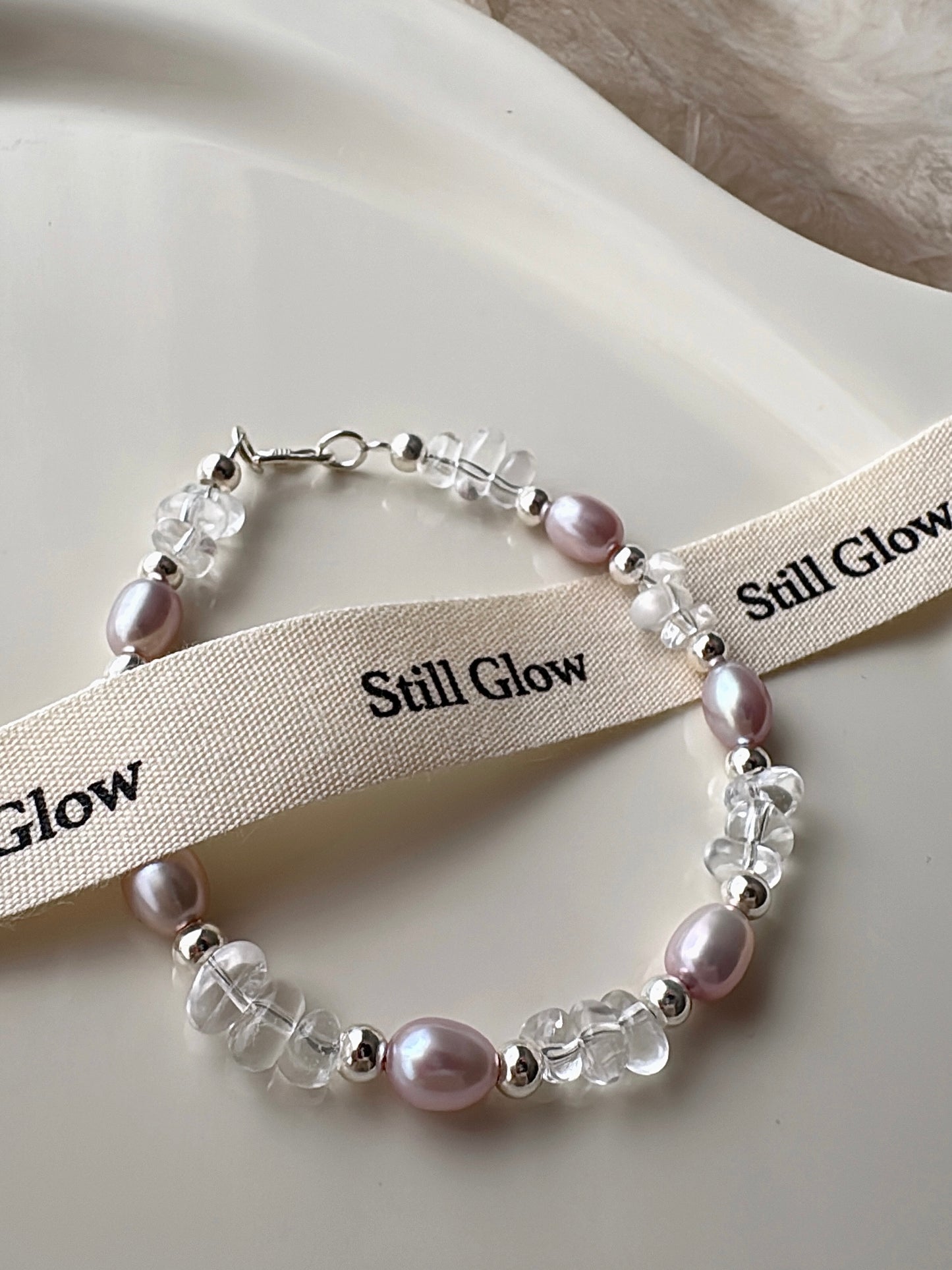 Aurora Dream｜Blush-Violet Freshwater Pearl × Clear Quartz × 925 Silver Bracelet