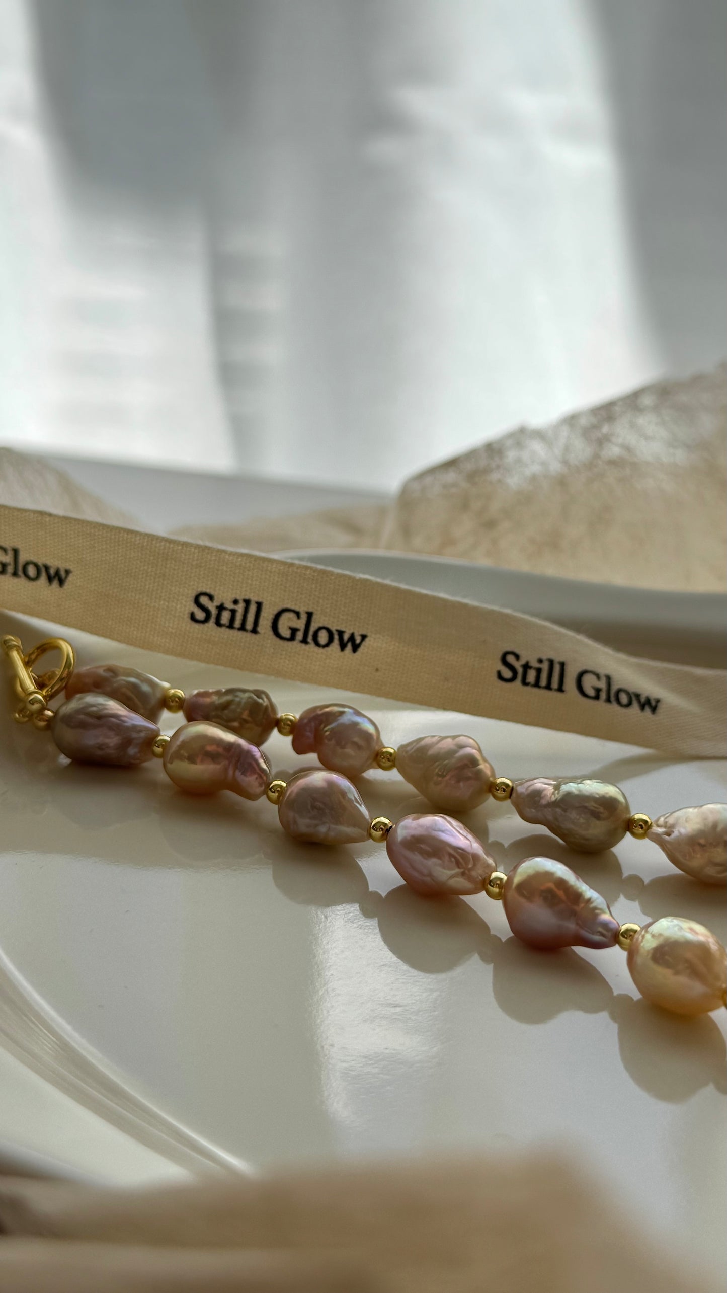 Sunset Glow | Golden-Pink Baroque Pearl Necklace, Handmade Freshwater Pearls with Gold Accents