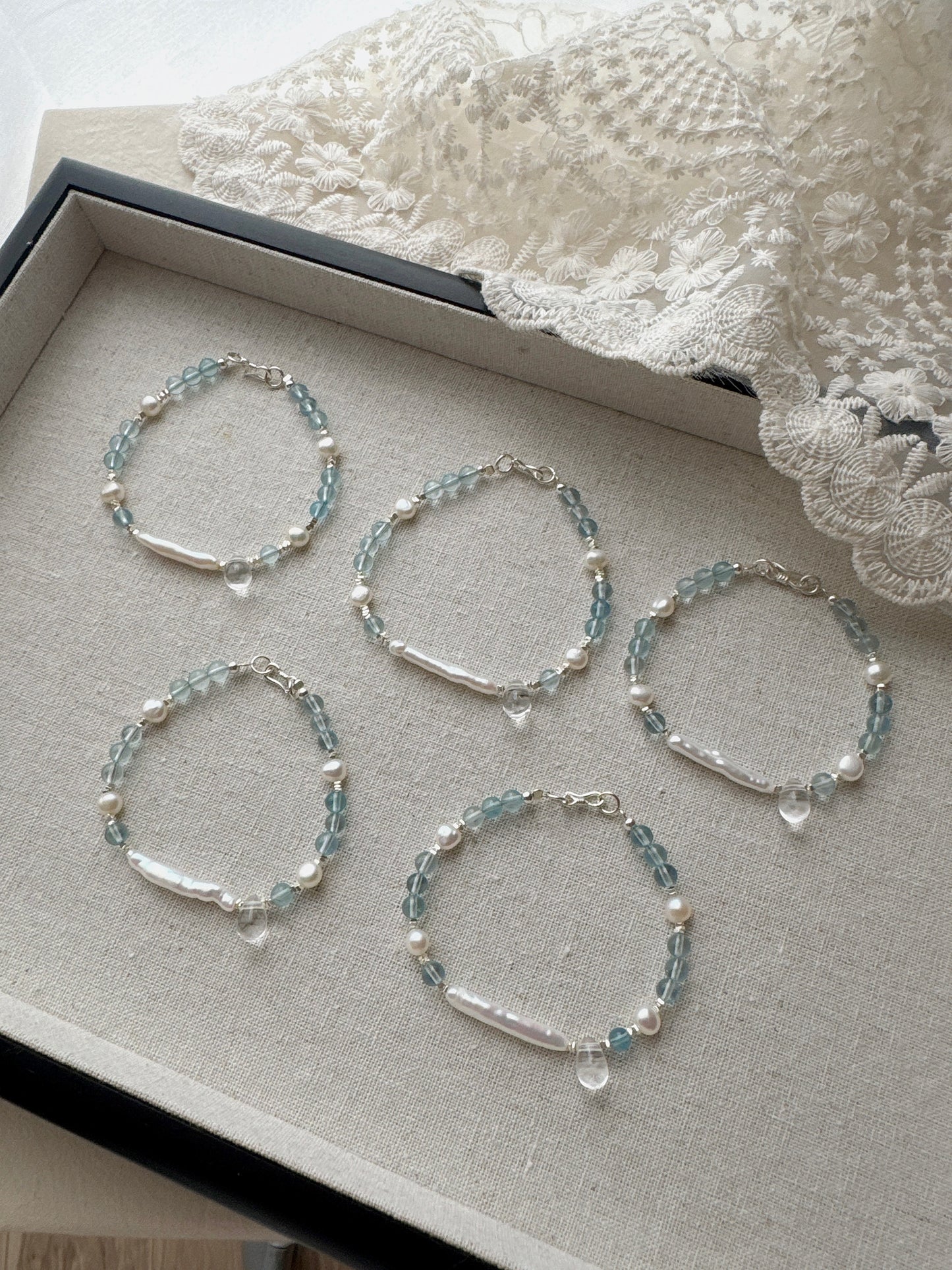 Mermaid’s Tear｜Aquamarine × Pearl × 925 Silver Bracelet