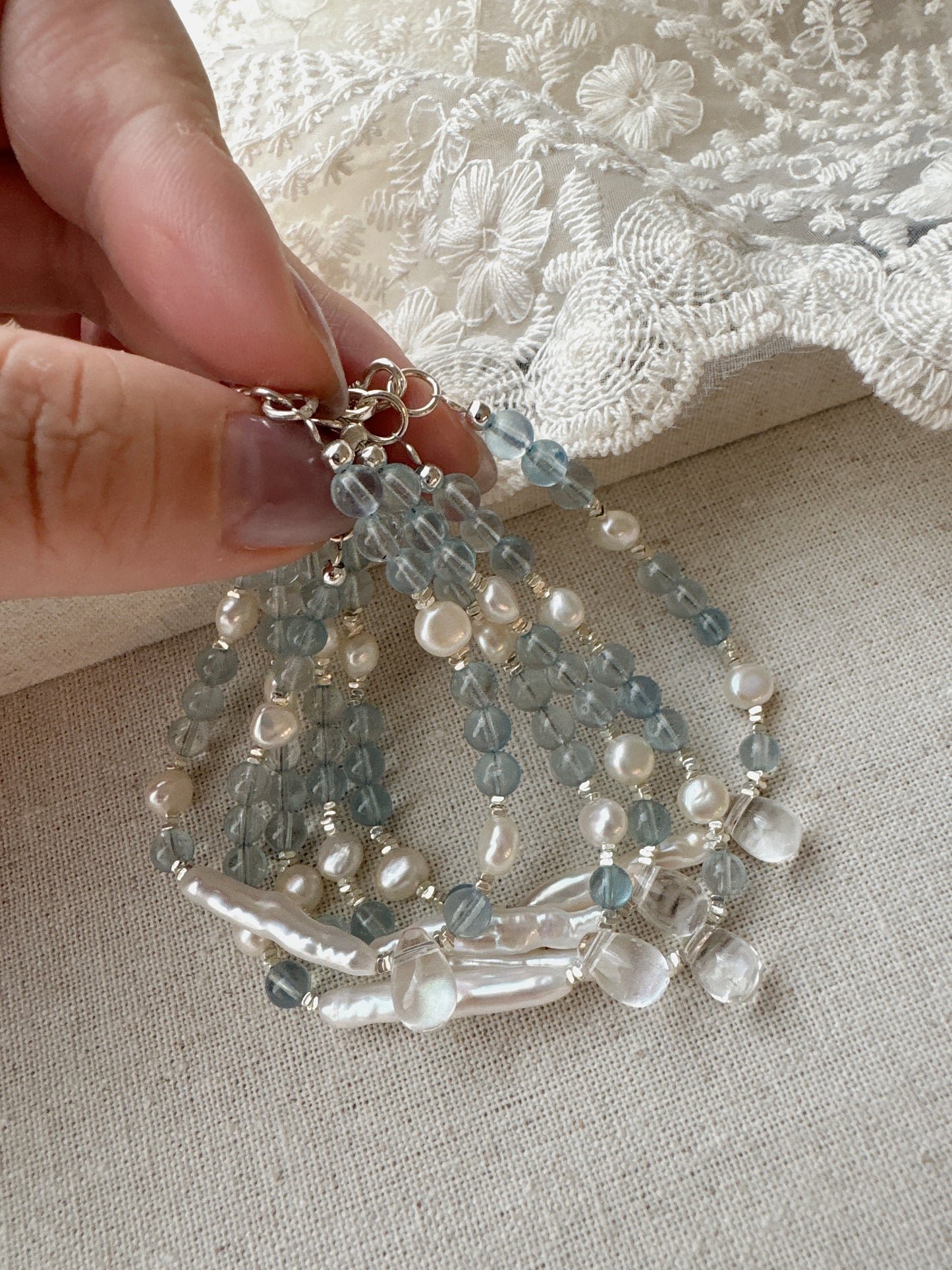 Mermaid’s Tear｜Aquamarine × Pearl × 925 Silver Bracelet