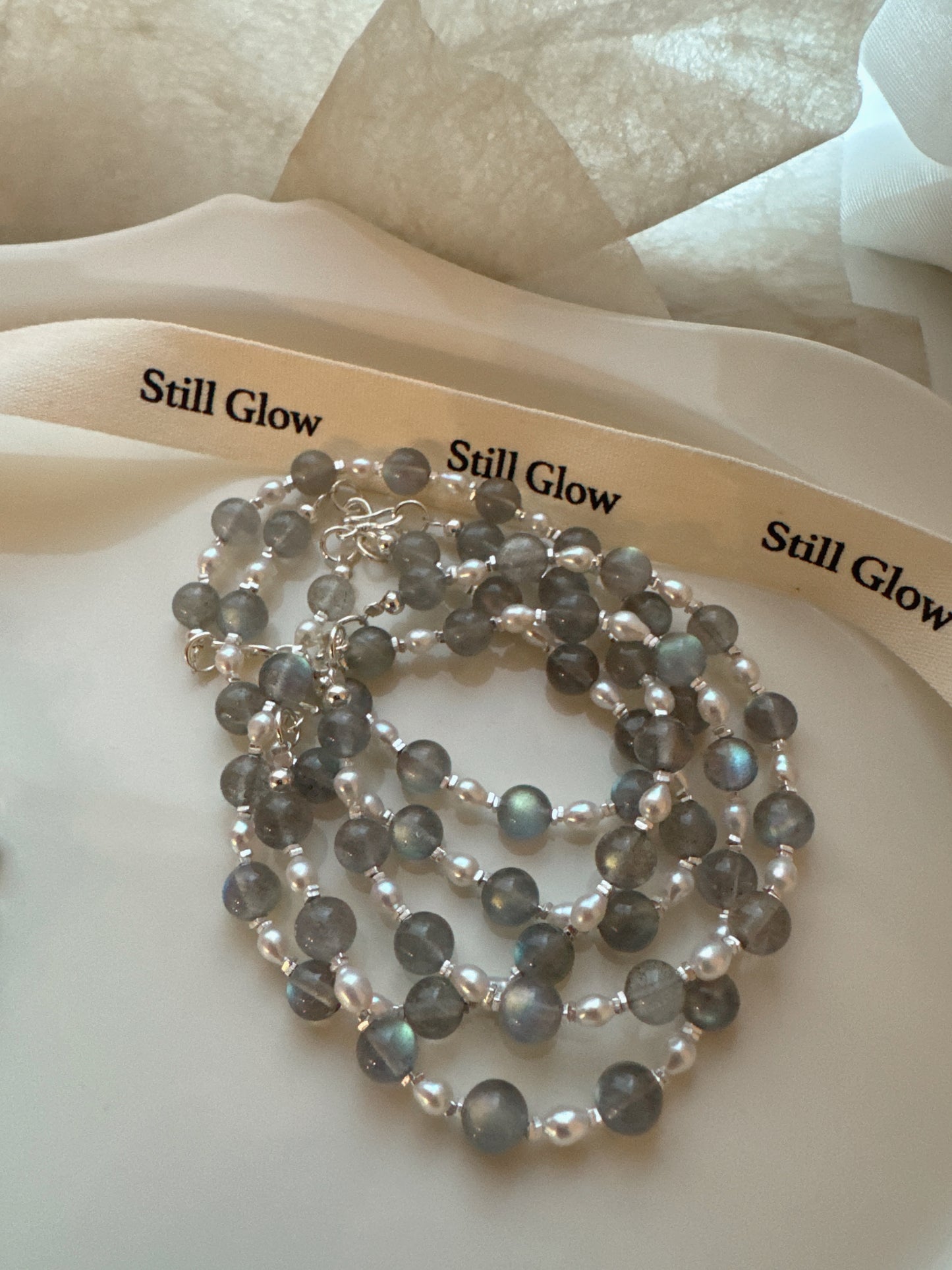 Lunar Mist｜Labradorite & Freshwater Pearl 925 Silver Bracelet