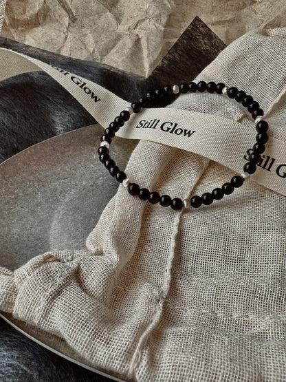 Night Orbit｜Black Onyx × Sterling Silver Bracelet