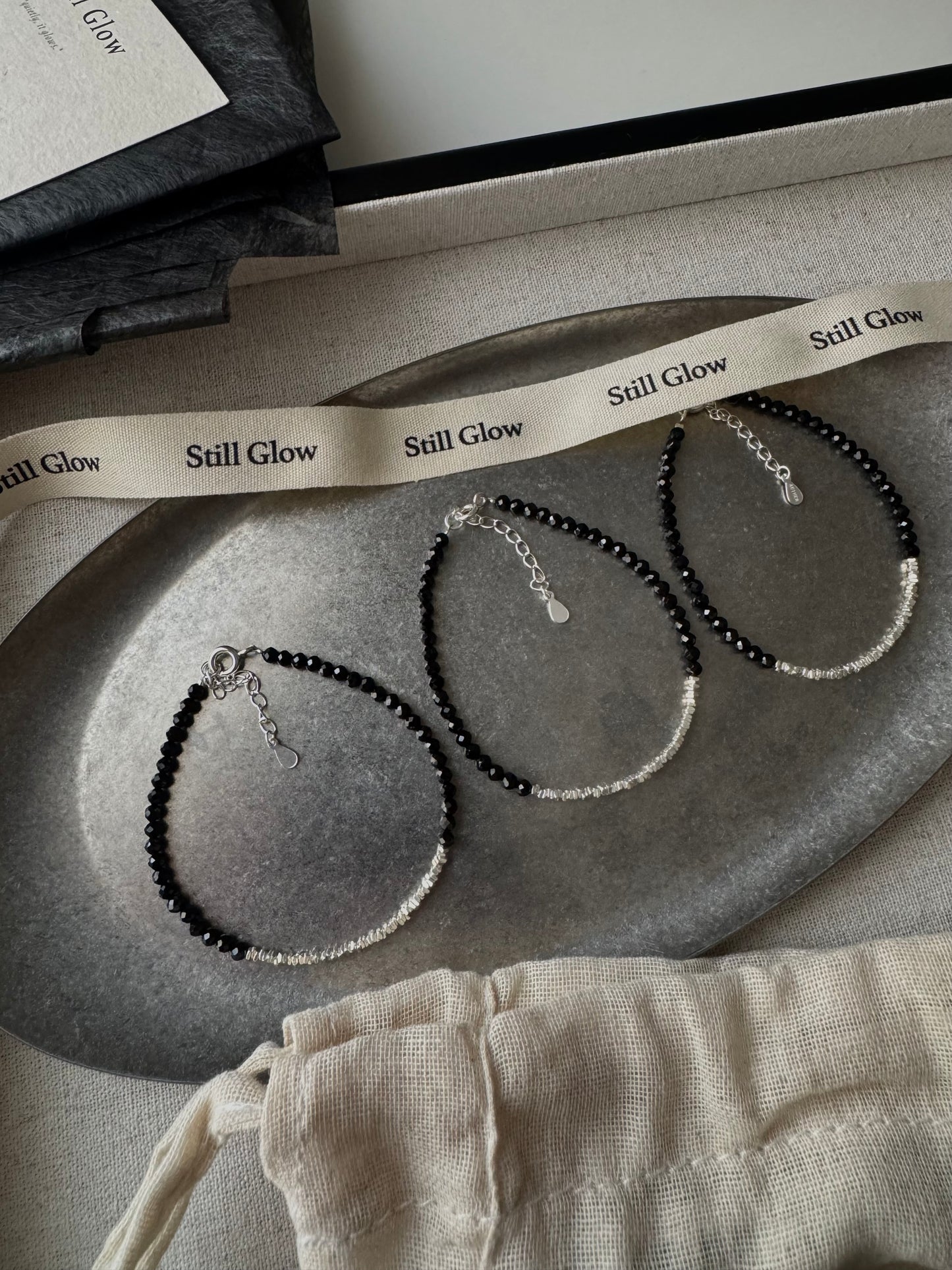 Nocturne Light｜Black Spinel × Sterling Silver Bracelet