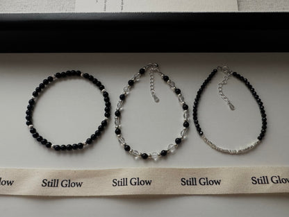 Night Orbit｜Black Onyx × Sterling Silver Bracelet