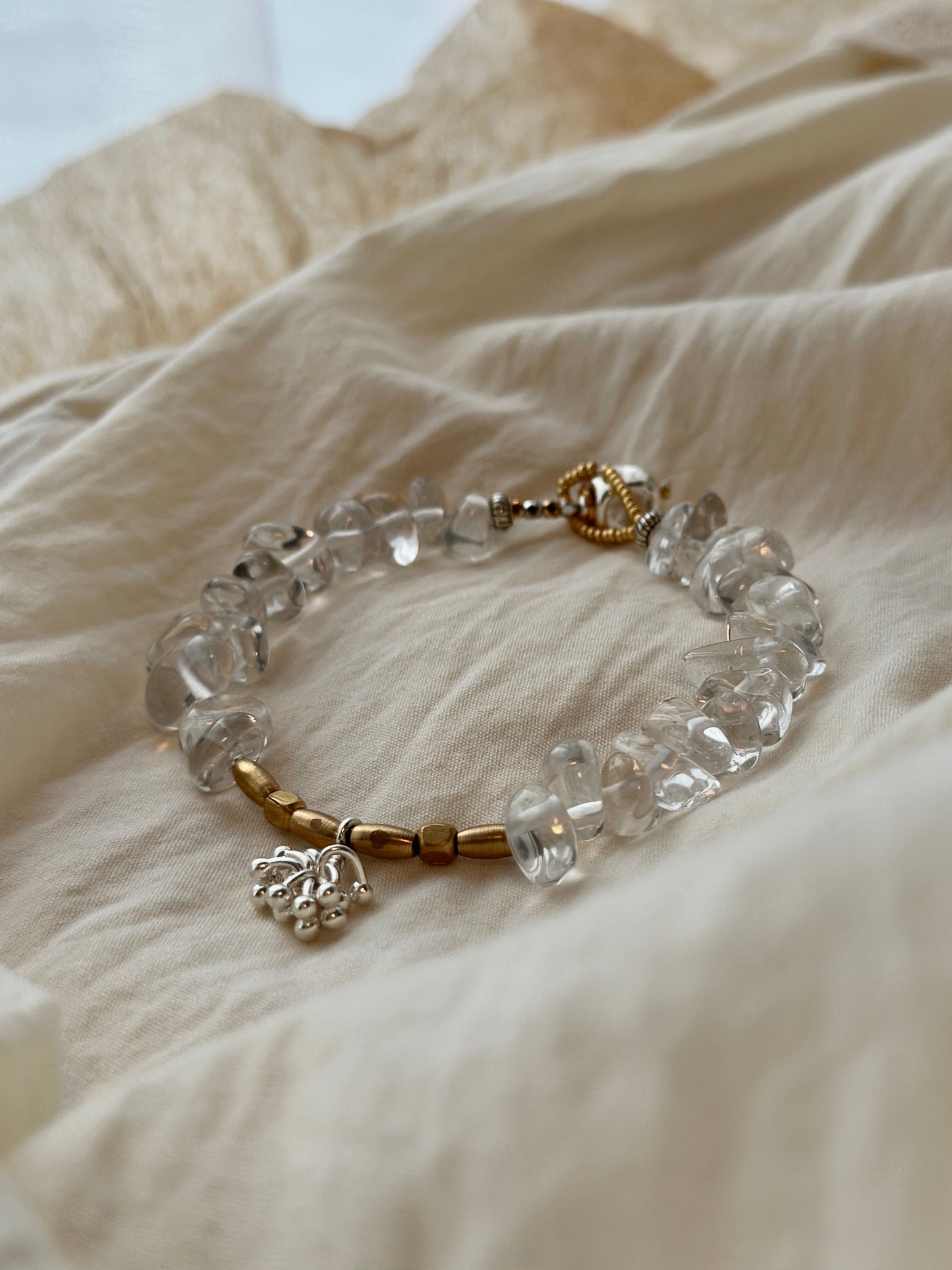 Sky Mirrorli｜Clear Quartz × Brass × Sterling Silver Bracelet