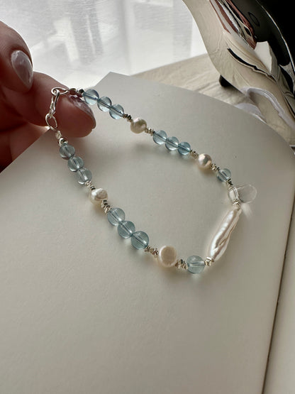Mermaid’s Tear｜Aquamarine × Pearl × 925 Silver Bracelet