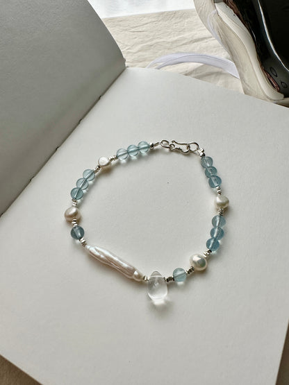 Mermaid’s Tear｜Aquamarine × Pearl × 925 Silver Bracelet