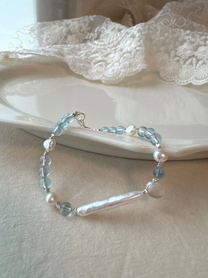 Mermaid’s Tear｜Aquamarine × Pearl × 925 Silver Bracelet