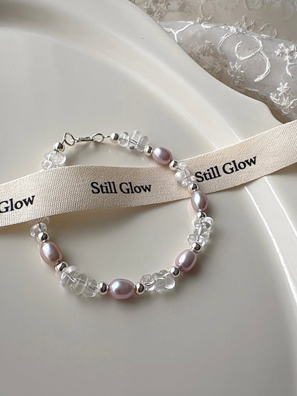 Aurora Dream｜Blush-Violet Freshwater Pearl × Clear Quartz × 925 Silver Bracelet