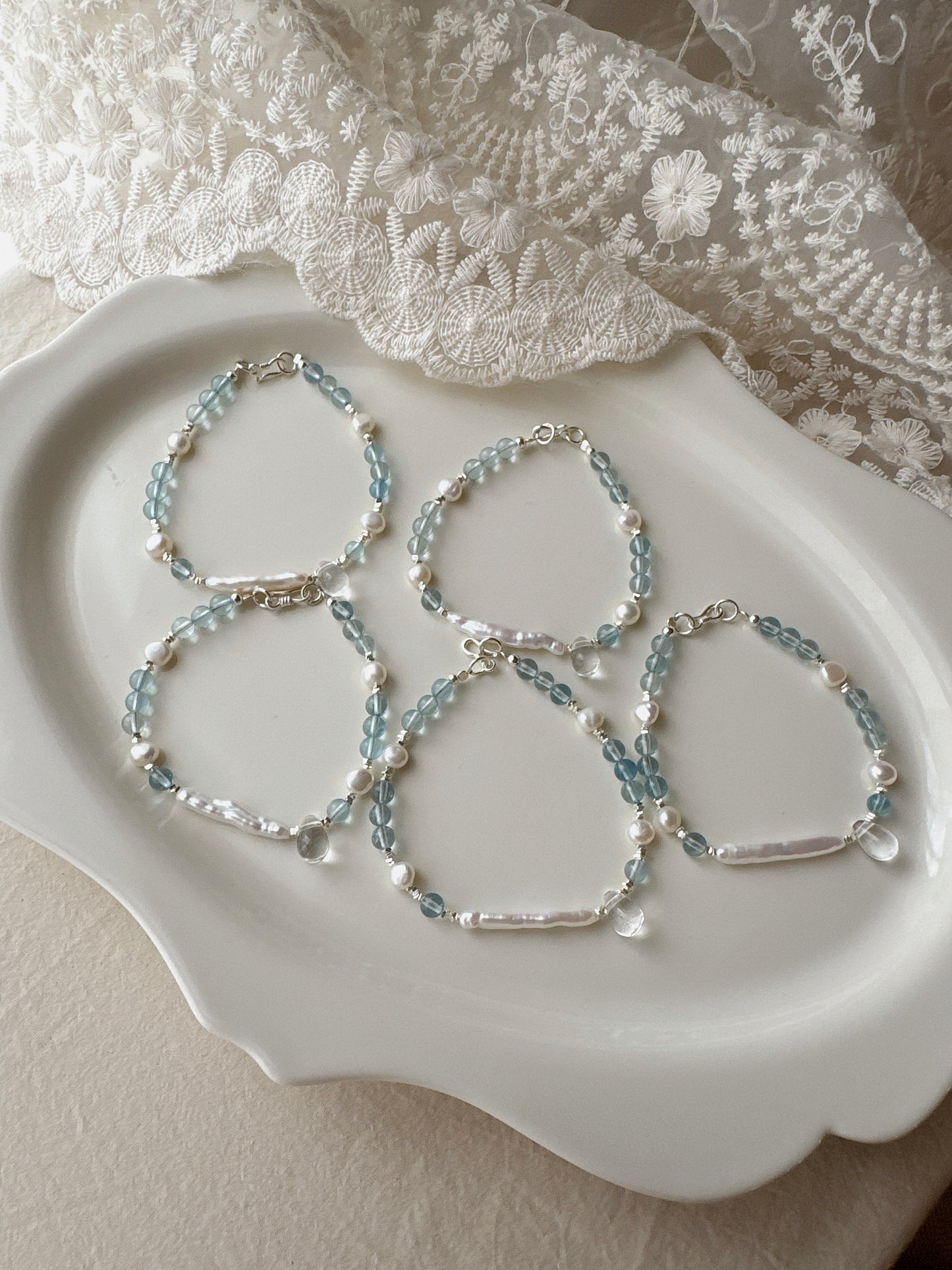 Mermaid’s Tear｜Aquamarine × Pearl × 925 Silver Bracelet