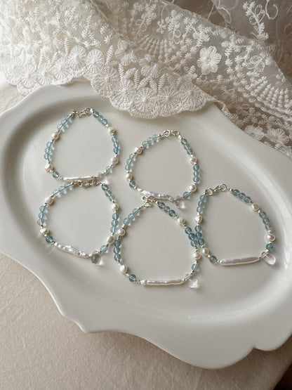 Mermaid’s Tear｜Aquamarine × Pearl × 925 Silver Bracelet