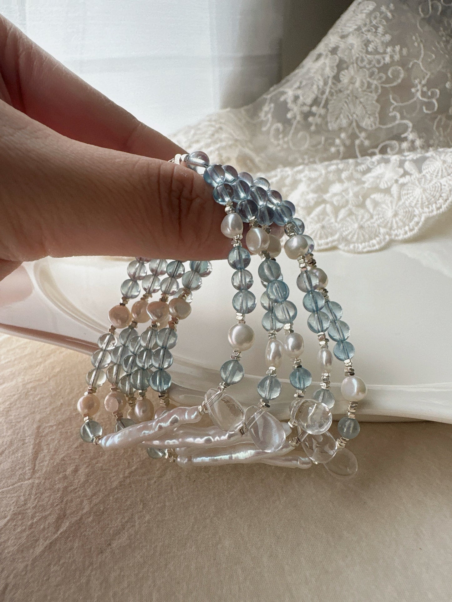 Mermaid’s Tear｜Aquamarine × Pearl × 925 Silver Bracelet