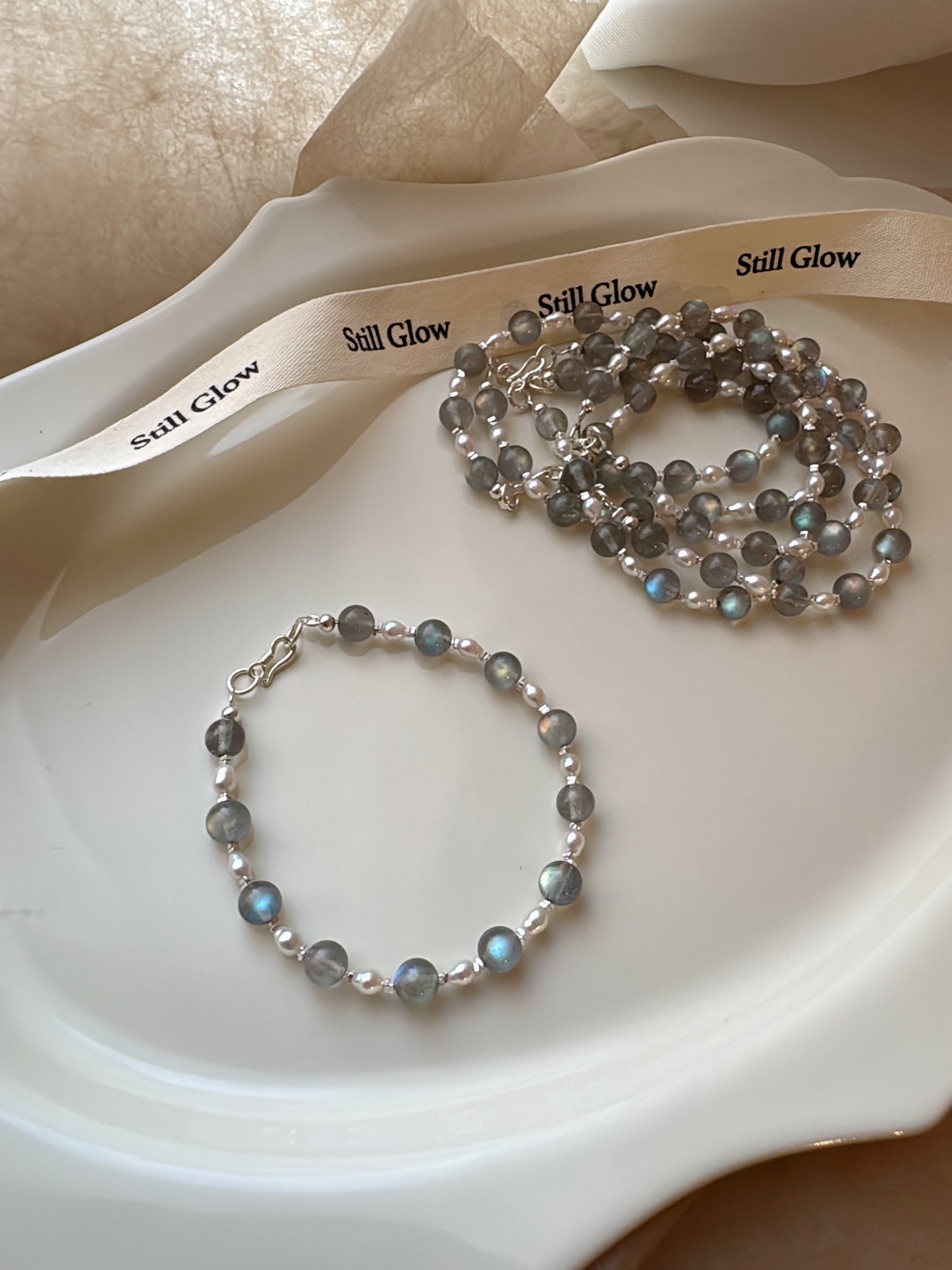 Lunar Mist｜Labradorite & Freshwater Pearl 925 Silver Bracelet