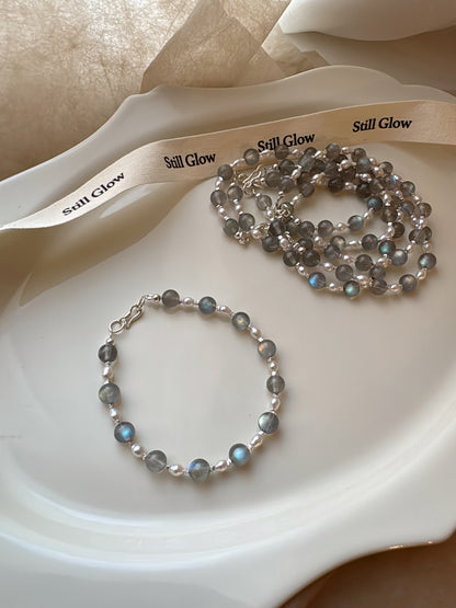 Lunar Mist｜Labradorite & Freshwater Pearl 925 Silver Bracelet