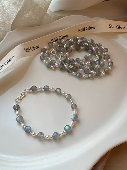 Lunar Mist｜Labradorite & Freshwater Pearl 925 Silver Bracelet