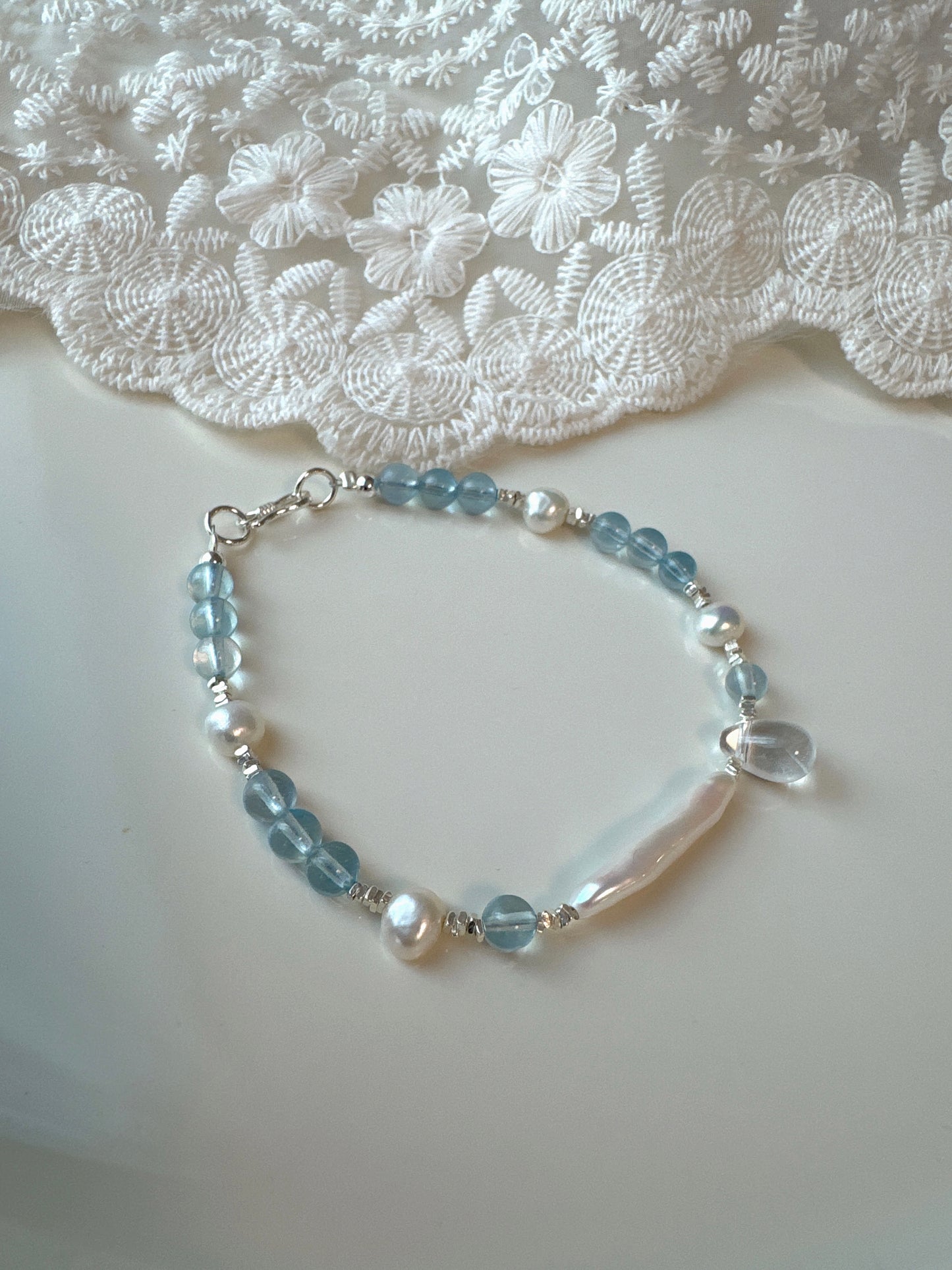 Mermaid’s Tear｜Aquamarine × Pearl × 925 Silver Bracelet