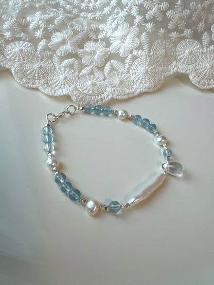 Mermaid’s Tear｜Aquamarine × Pearl × 925 Silver Bracelet