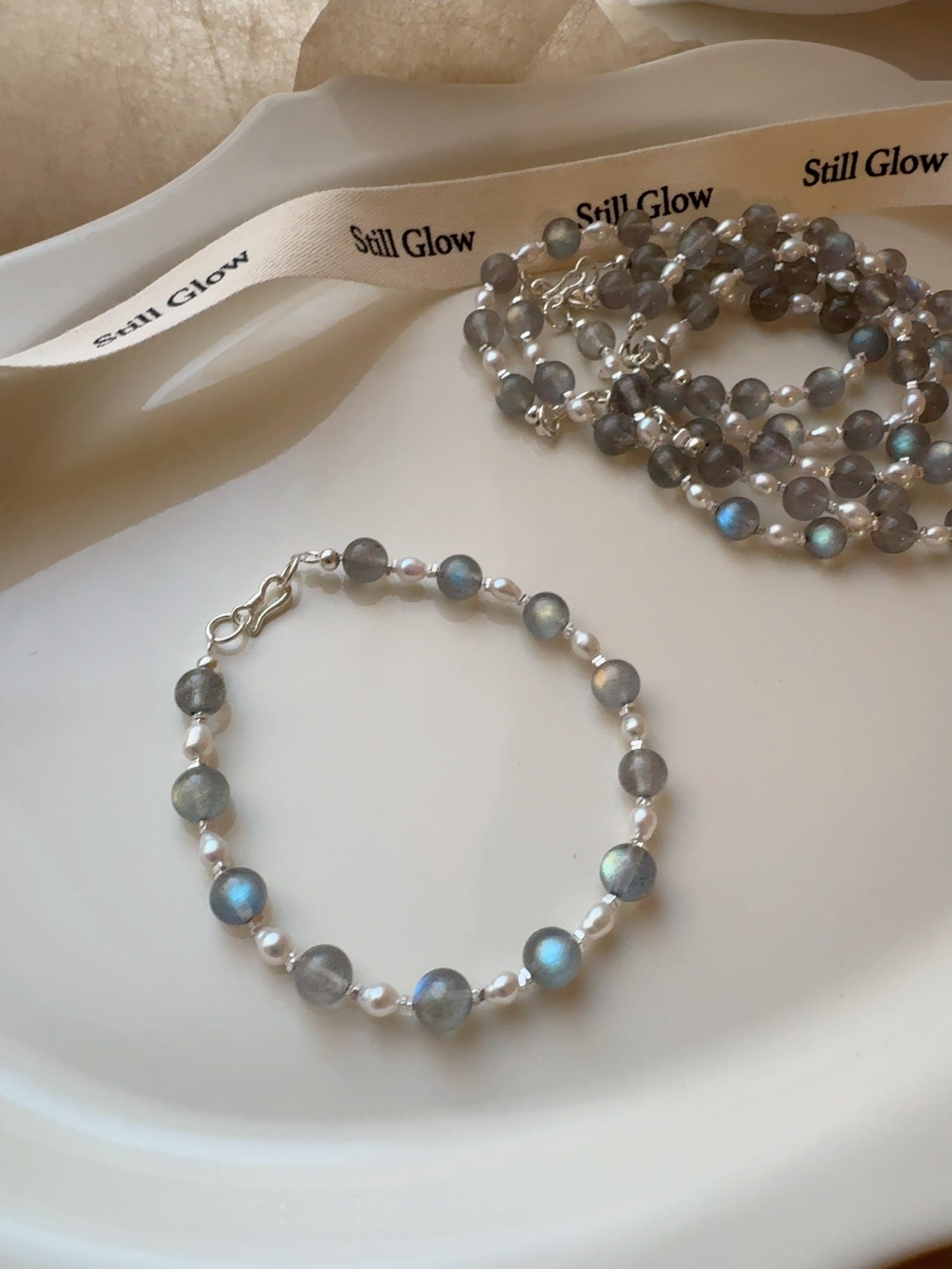 Lunar Mist｜Labradorite & Freshwater Pearl 925 Silver Bracelet