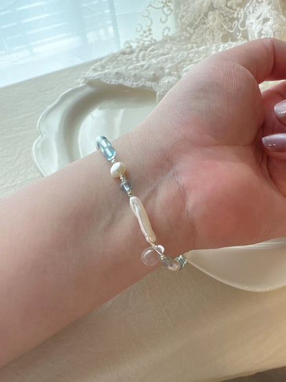 Mermaid’s Tear｜Aquamarine × Pearl × 925 Silver Bracelet