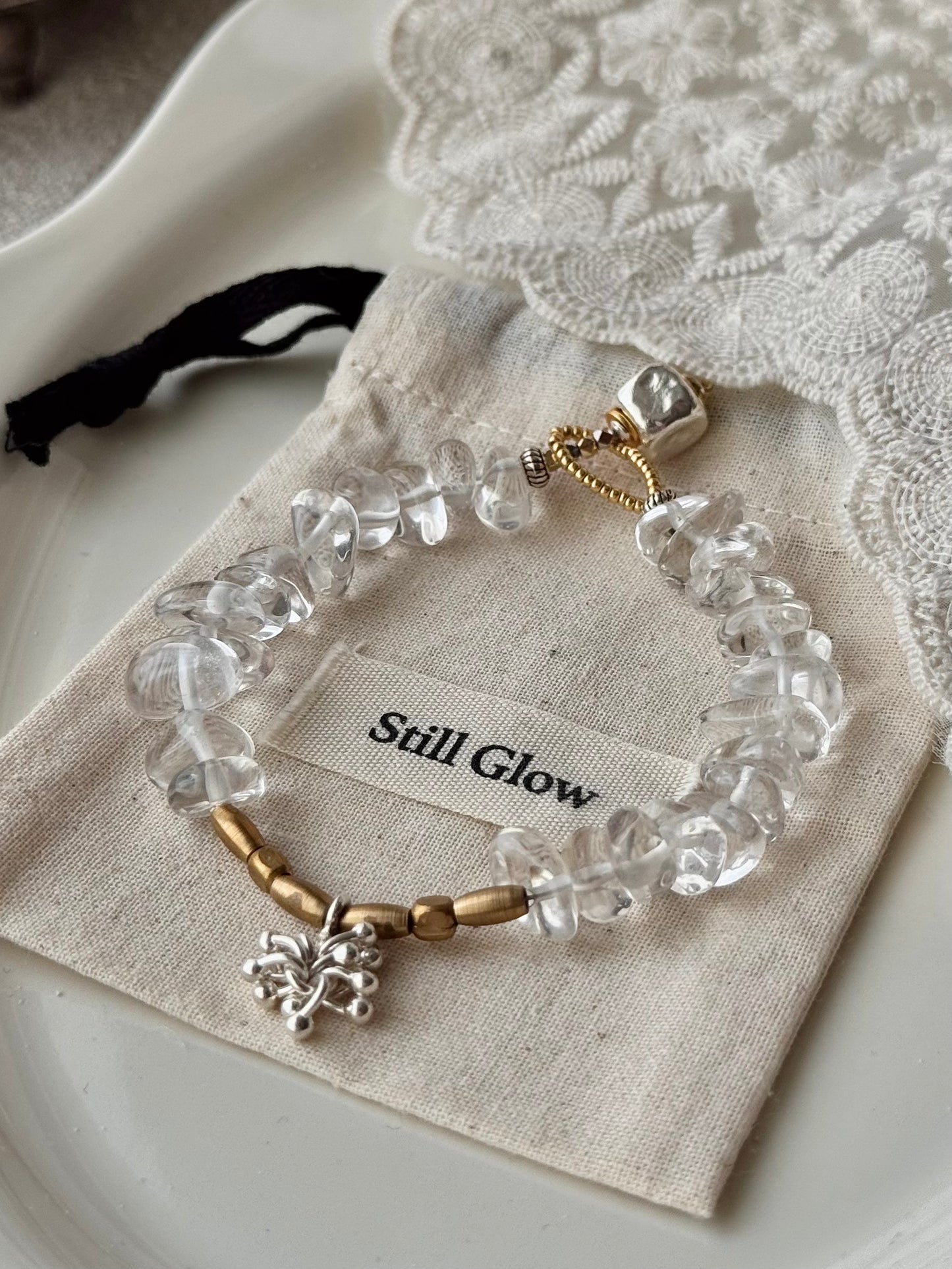 Sky Mirrorli｜Clear Quartz × Brass × Sterling Silver Bracelet