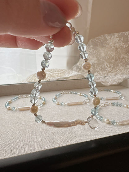 Mermaid’s Tear｜Aquamarine × Pearl × 925 Silver Bracelet