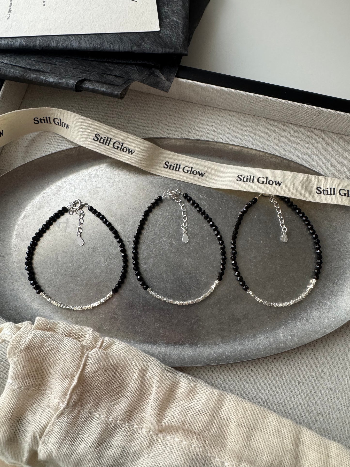 Nocturne Light｜Black Spinel × Sterling Silver Bracelet