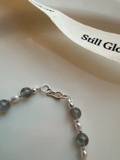 Lunar Mist｜Labradorite & Freshwater Pearl 925 Silver Bracelet