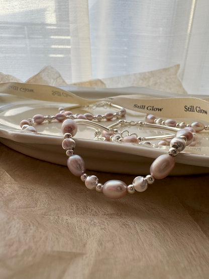 Lunai｜Lavender Freshwater Pearl & 925 Silver Bracelet