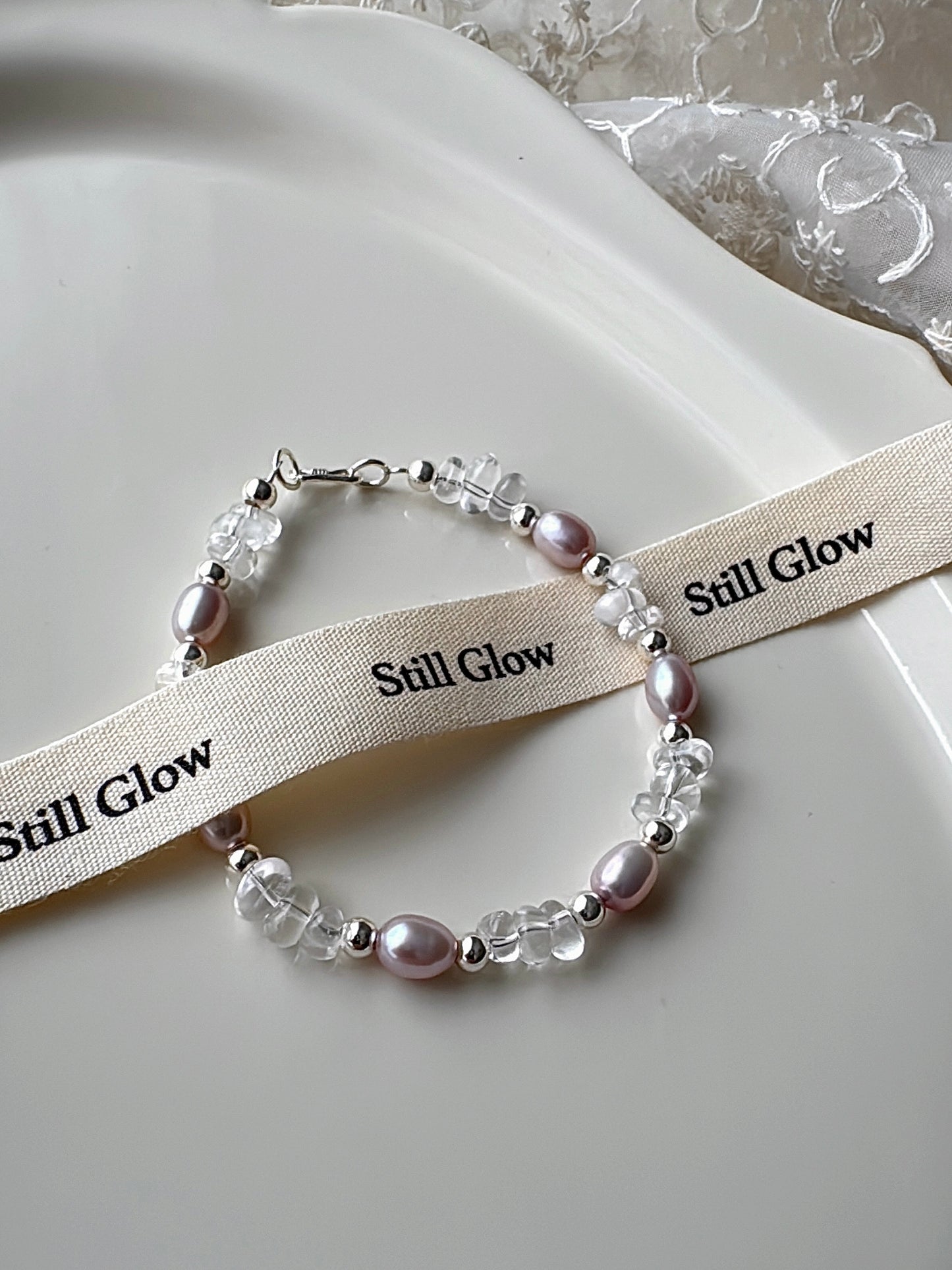 Aurora Dream｜Blush-Violet Freshwater Pearl × Clear Quartz × 925 Silver Bracelet