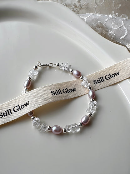 Aurora Dream｜Blush-Violet Freshwater Pearl × Clear Quartz × 925 Silver Bracelet