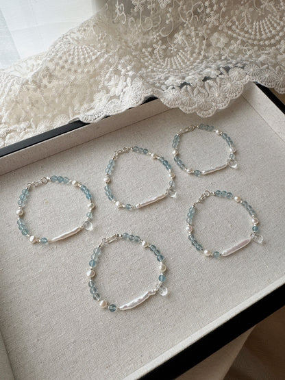 Mermaid’s Tear｜Aquamarine × Pearl × 925 Silver Bracelet