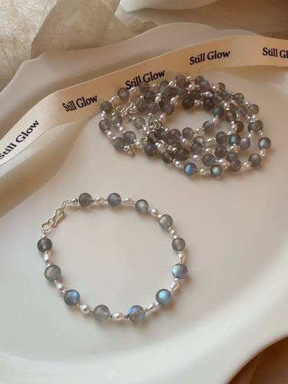 Lunar Mist｜Labradorite & Freshwater Pearl 925 Silver Bracelet