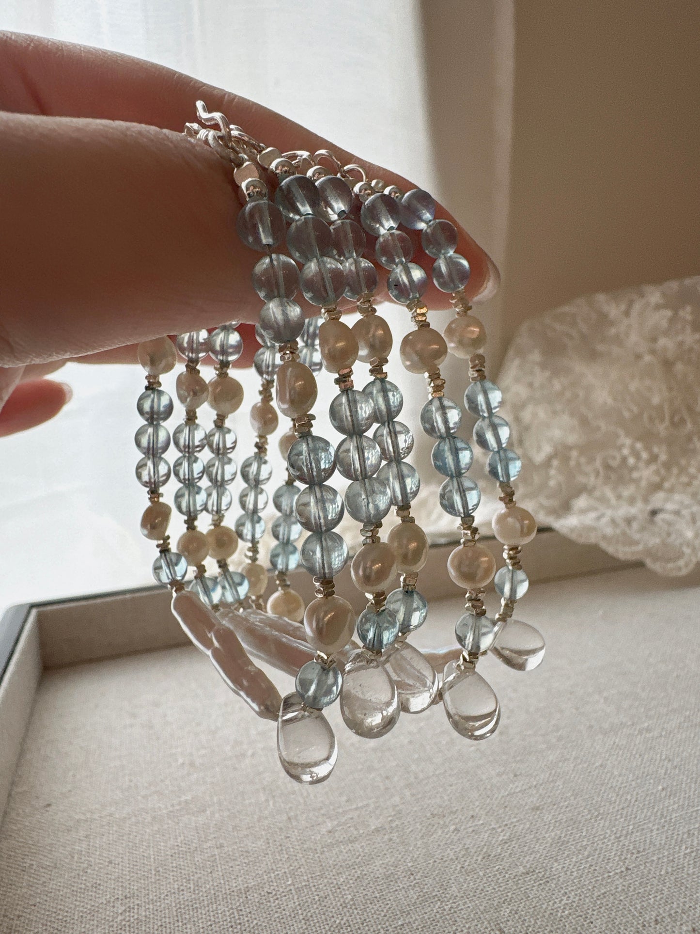 Mermaid’s Tear｜Aquamarine × Pearl × 925 Silver Bracelet