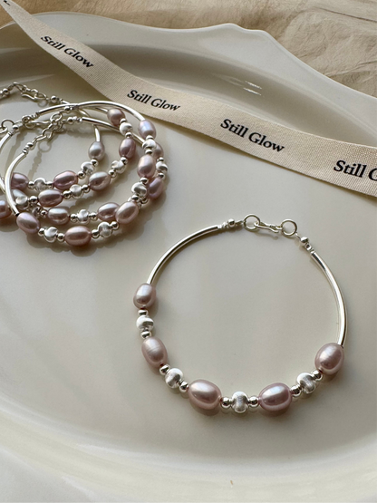 Lunai｜Lavender Freshwater Pearl & 925 Silver Bracelet
