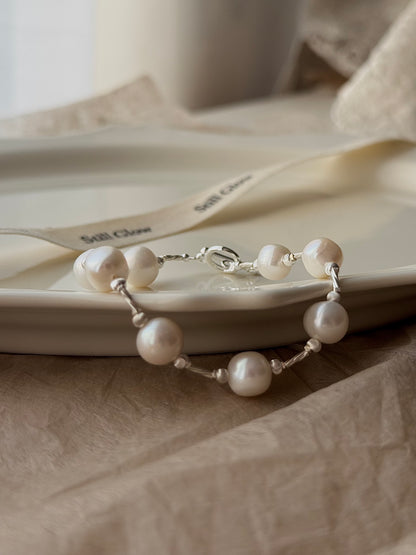 Trace of Light｜925 Silver × Natural Freshwater Pearls Bracelet
