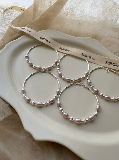 Lunai｜Lavender Freshwater Pearl & 925 Silver Bracelet