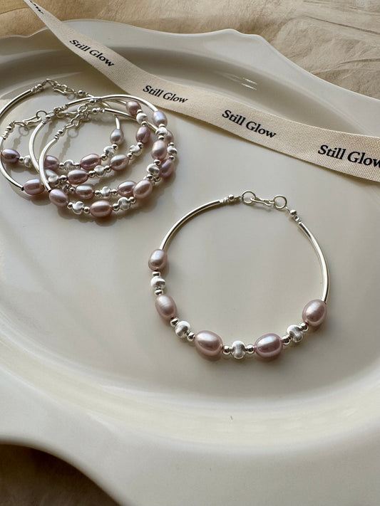 Lunai｜Lavender Freshwater Pearl & 925 Silver Bracelet
