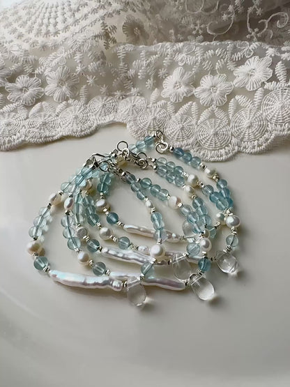 Mermaid’s Tear｜Aquamarine × Pearl × 925 Silver Bracelet