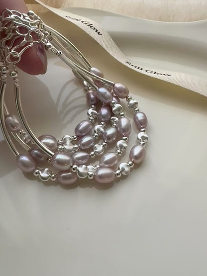 Lunai｜Lavender Freshwater Pearl & 925 Silver Bracelet
